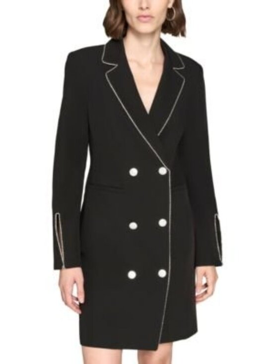 Karl Lagerfeld Paris Tailored Rhinestone-Trim Lined Tuxedo Dress Black Size2 NWT - Picture 1 of 5